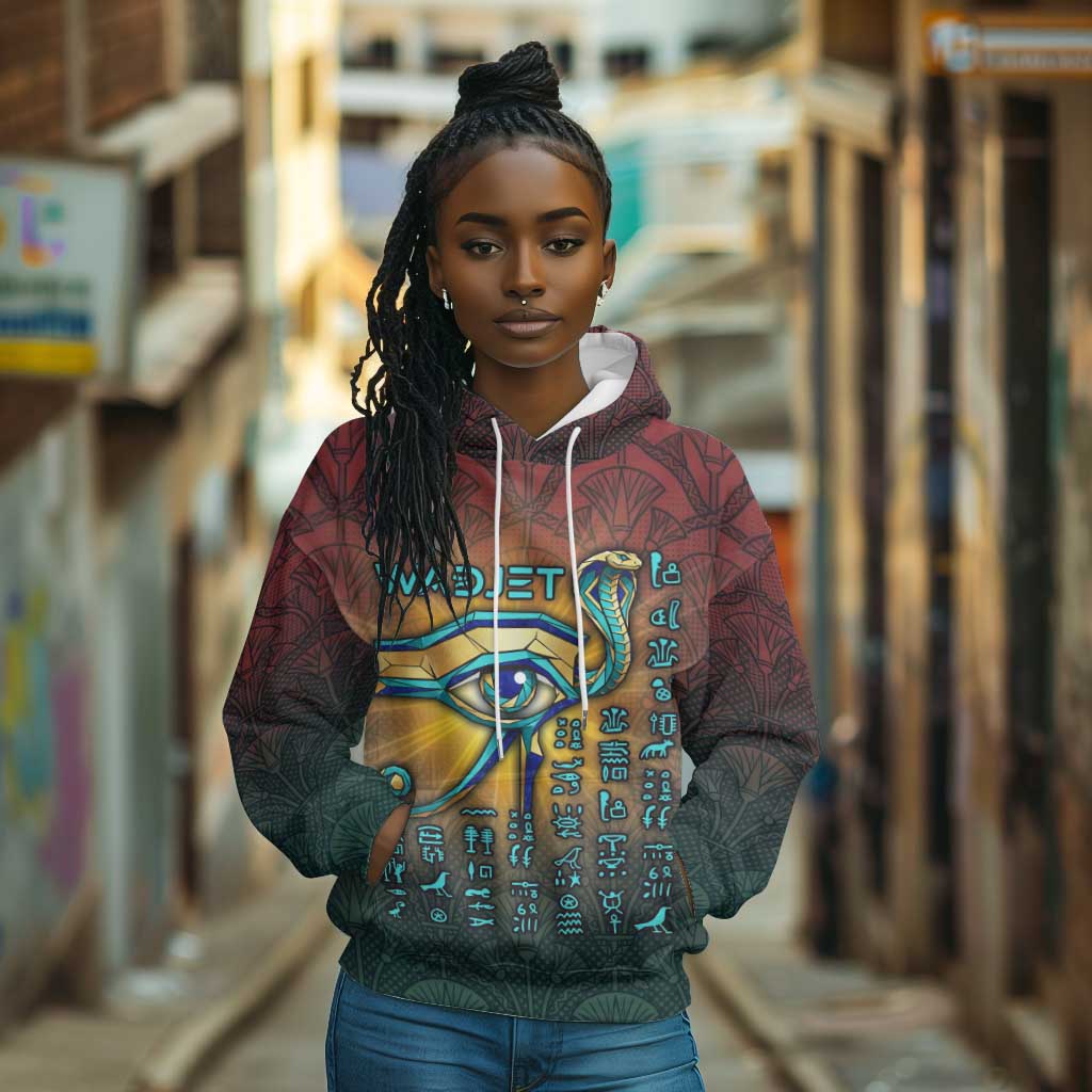 Egyptian Wadjet Winged Cobra Hoodie with Eye of Horus in Fiery Royal Protector Theme