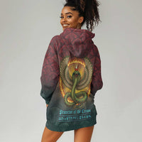 Egyptian Wadjet Winged Cobra Hoodie Dress with Eye of Horus in Fiery Royal Protector Theme