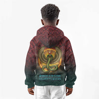 Egyptian Wadjet Winged Cobra Kid Hoodie with Eye of Horus in Fiery Royal Protector Theme