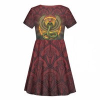Egyptian Wadjet Winged Cobra Kid Short Sleeve Dress with Eye of Horus in Fiery Royal Protector Theme