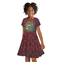 Egyptian Wadjet Winged Cobra Kid Short Sleeve Dress with Eye of Horus in Fiery Royal Protector Theme