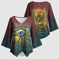 Egyptian Wadjet Winged Cobra Kimono Sleeve Blouse with Eye of Horus in Fiery Royal Protector Theme