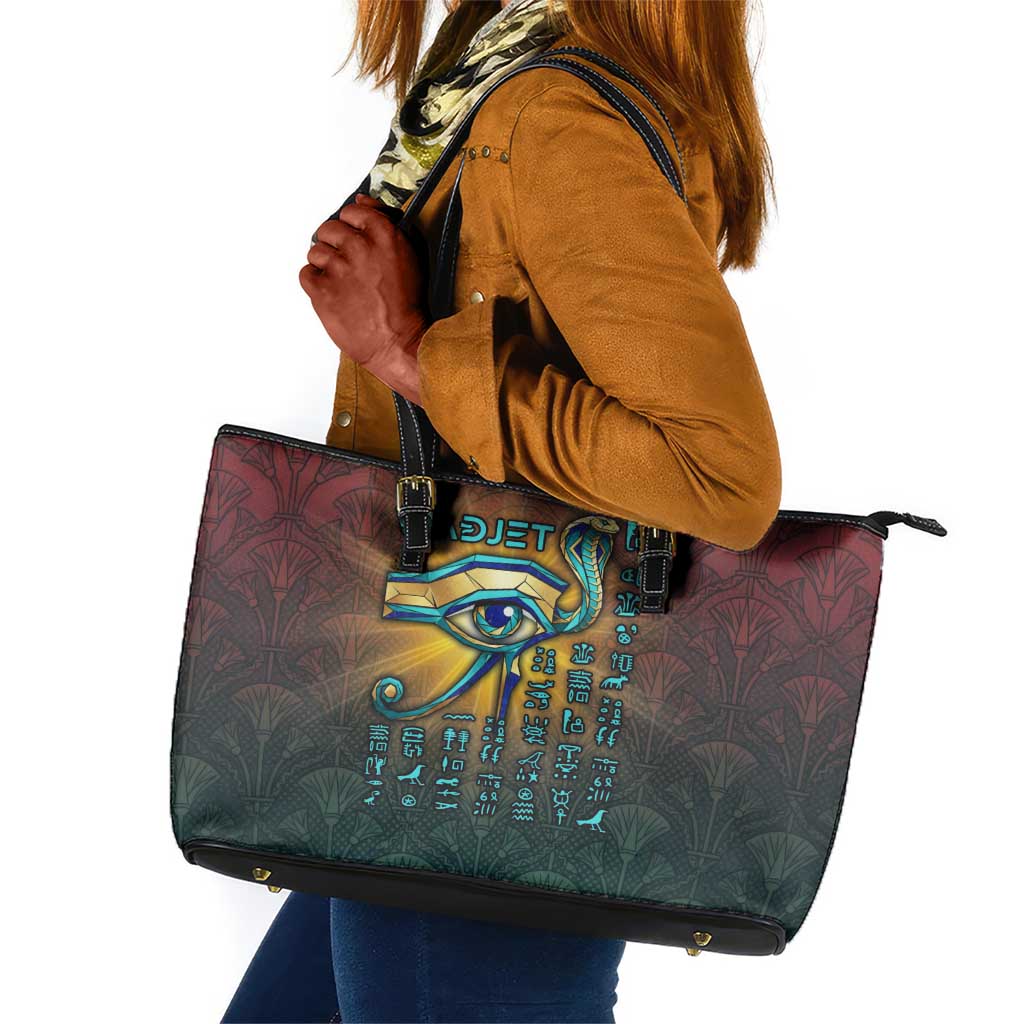 Egyptian Wadjet Winged Cobra Leather Tote Bag with Eye of Horus in Fiery Royal Protector Theme