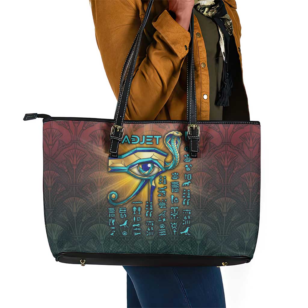 Egyptian Wadjet Winged Cobra Leather Tote Bag with Eye of Horus in Fiery Royal Protector Theme