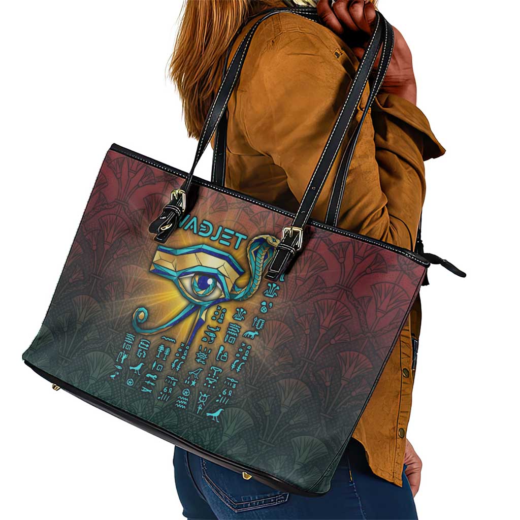 Egyptian Wadjet Winged Cobra Leather Tote Bag with Eye of Horus in Fiery Royal Protector Theme