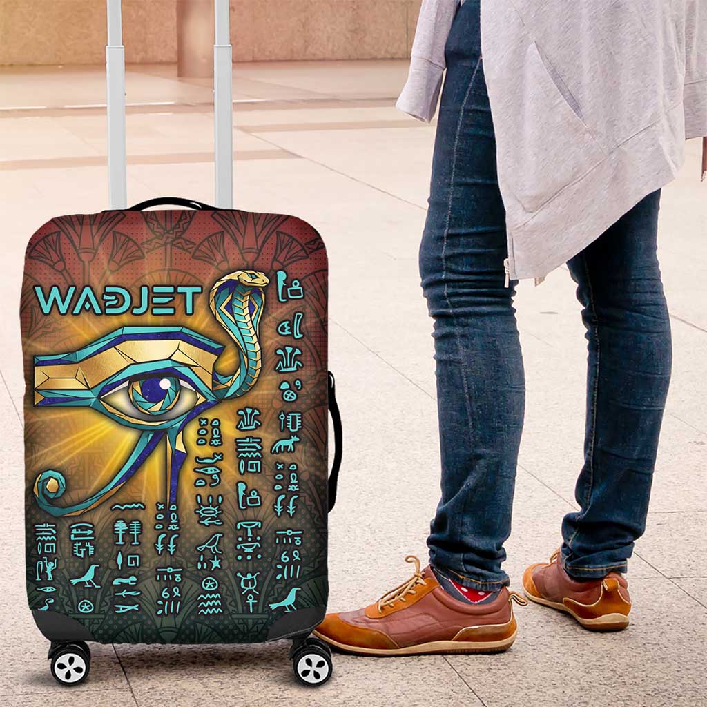 Egyptian Wadjet Winged Cobra Luggage Cover with Eye of Horus in Fiery Royal Protector Theme