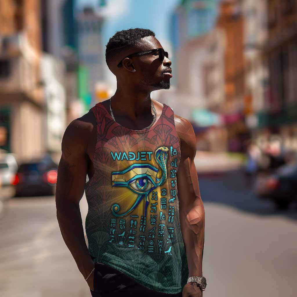Egyptian Wadjet Winged Cobra Men Tank Top with Eye of Horus in Fiery Royal Protector Theme