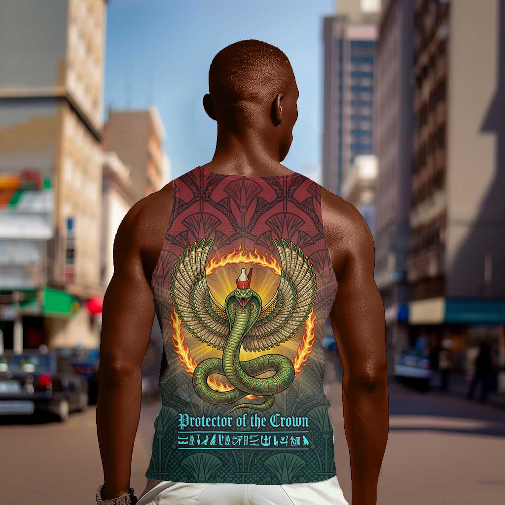 Egyptian Wadjet Winged Cobra Men Tank Top with Eye of Horus in Fiery Royal Protector Theme