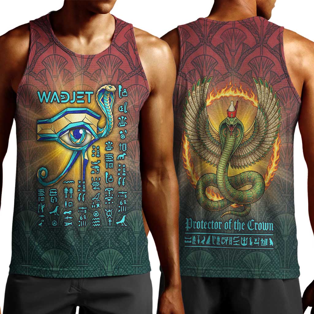 Egyptian Wadjet Winged Cobra Men Tank Top with Eye of Horus in Fiery Royal Protector Theme