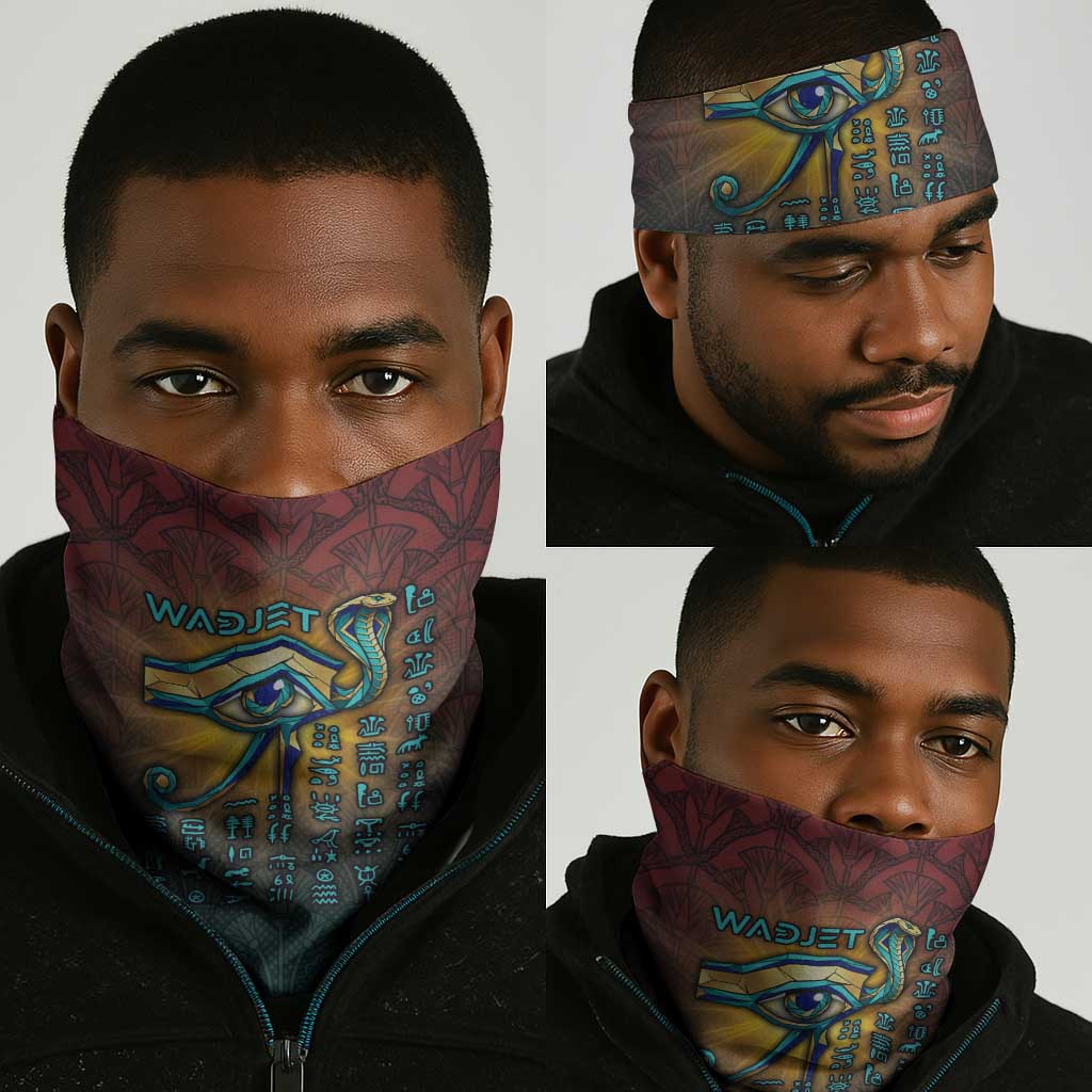 Egyptian Wadjet Winged Cobra Neck Gaiter with Eye of Horus in Fiery Royal Protector Theme
