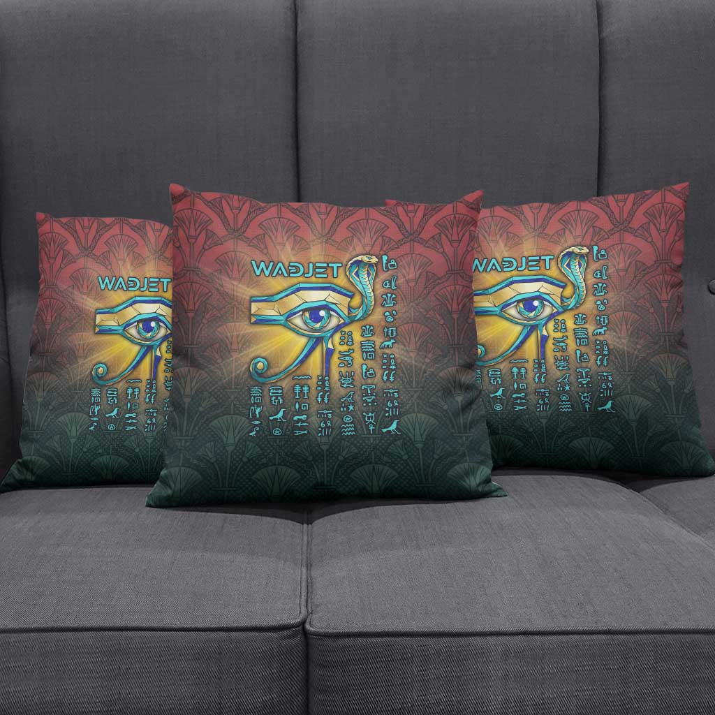 Egyptian Wadjet Winged Cobra Pillow Cover with Eye of Horus in Fiery Royal Protector Theme
