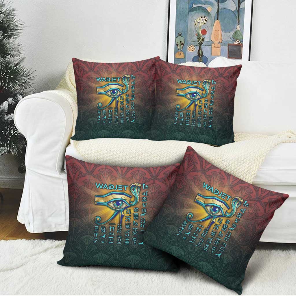 Egyptian Wadjet Winged Cobra Pillow Cover with Eye of Horus in Fiery Royal Protector Theme