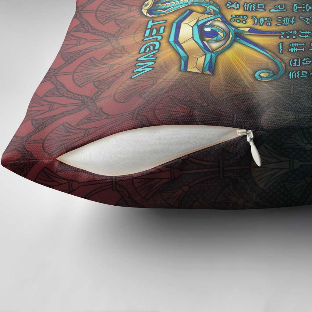 Egyptian Wadjet Winged Cobra Pillow Cover with Eye of Horus in Fiery Royal Protector Theme