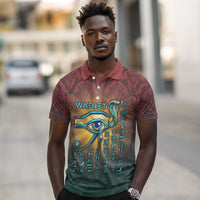 Egyptian Wadjet Winged Cobra Polo Shirt with Eye of Horus in Fiery Royal Protector Theme