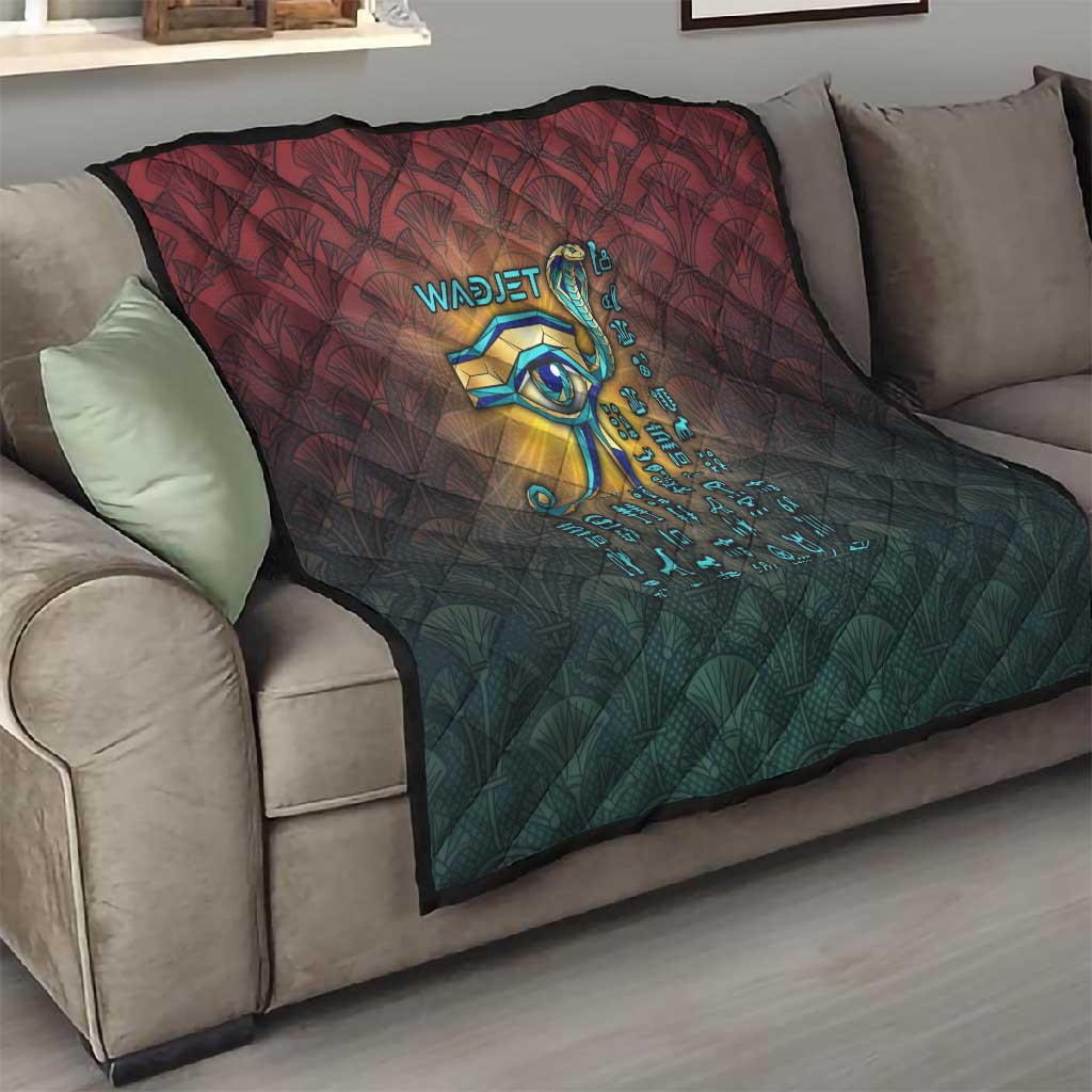 Egyptian Wadjet Winged Cobra Quilt with Eye of Horus in Fiery Royal Protector Theme