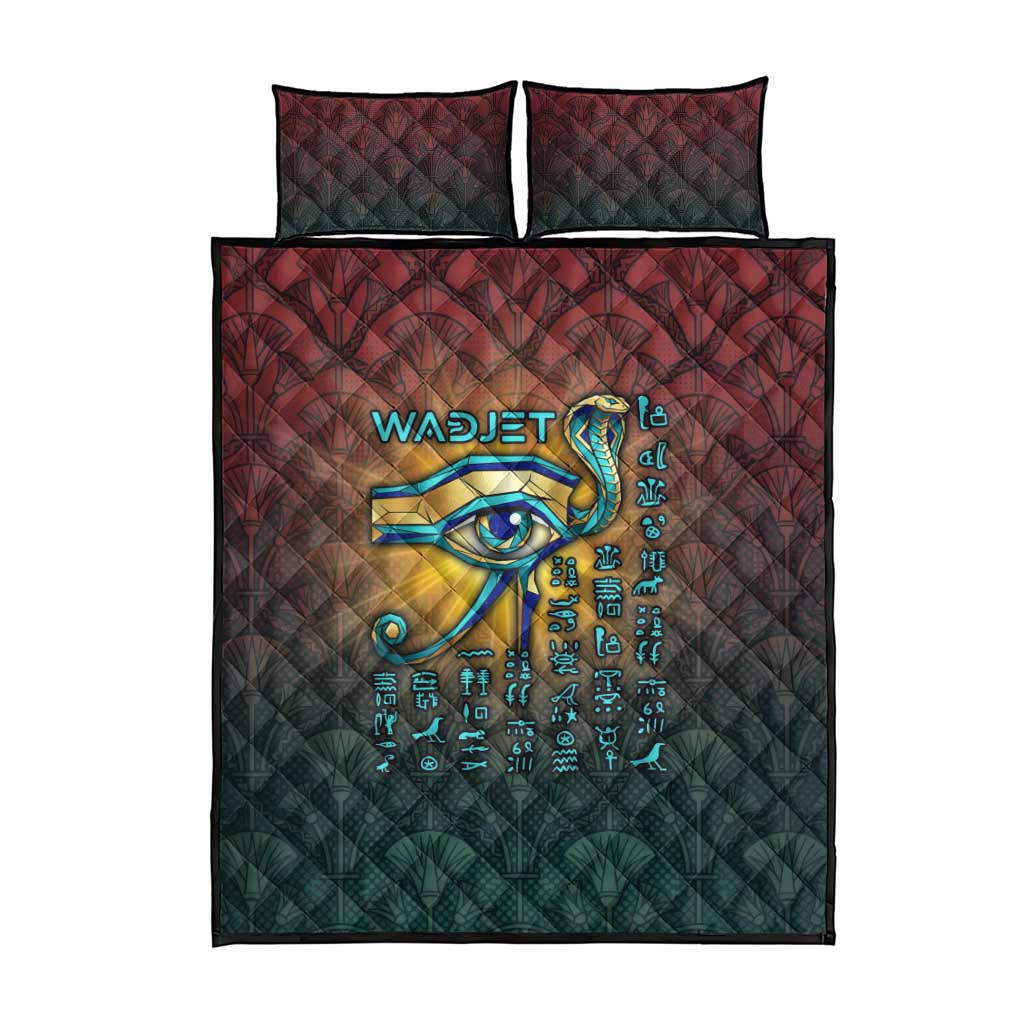Egyptian Wadjet Winged Cobra Quilt Bed Set with Eye of Horus in Fiery Royal Protector Theme
