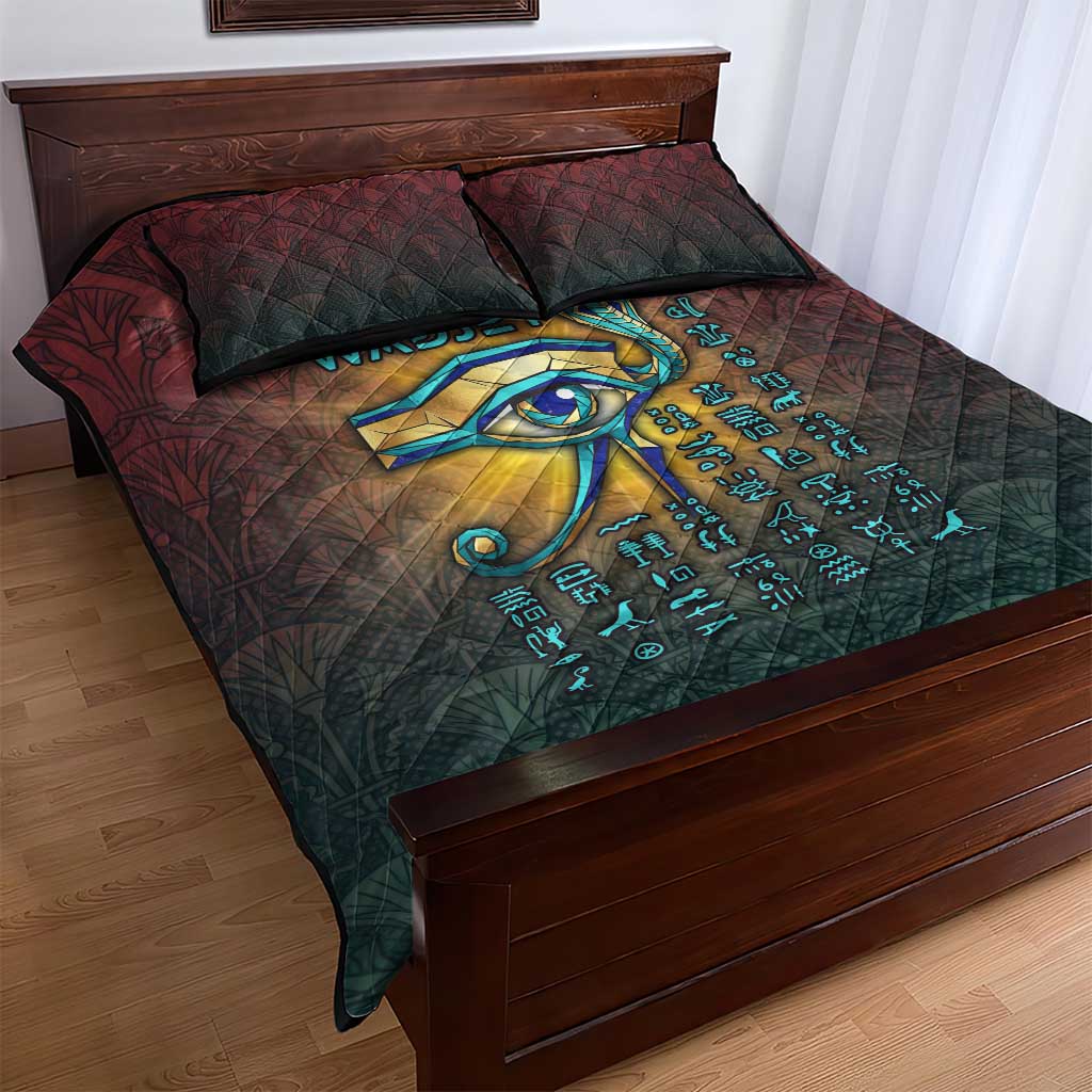 Egyptian Wadjet Winged Cobra Quilt Bed Set with Eye of Horus in Fiery Royal Protector Theme