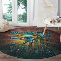 Egyptian Wadjet Winged Cobra Round Carpet with Eye of Horus in Fiery Royal Protector Theme