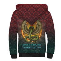 Egyptian Wadjet Winged Cobra Sherpa Hoodie with Eye of Horus in Fiery Royal Protector Theme