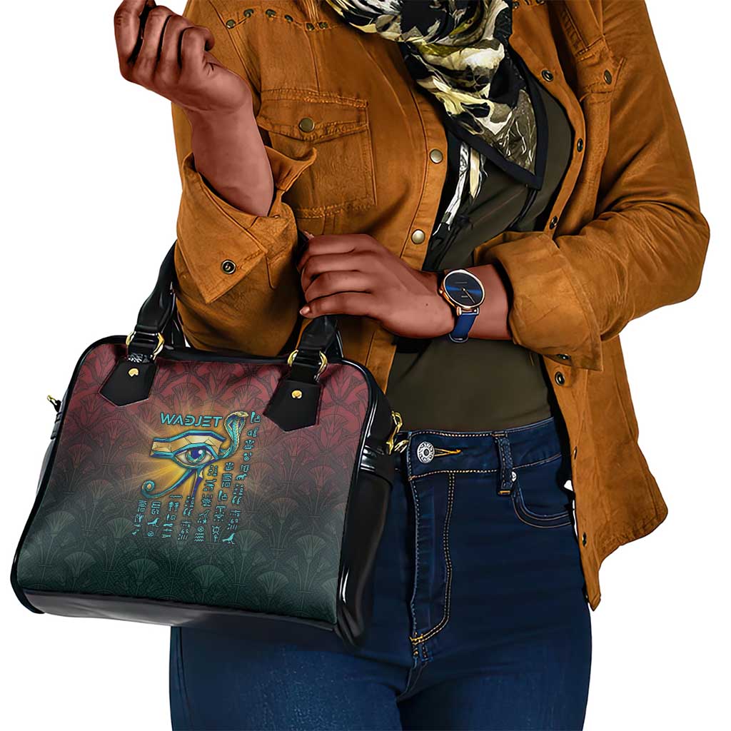 Egyptian Wadjet Winged Cobra Shoulder Handbag with Eye of Horus in Fiery Royal Protector Theme