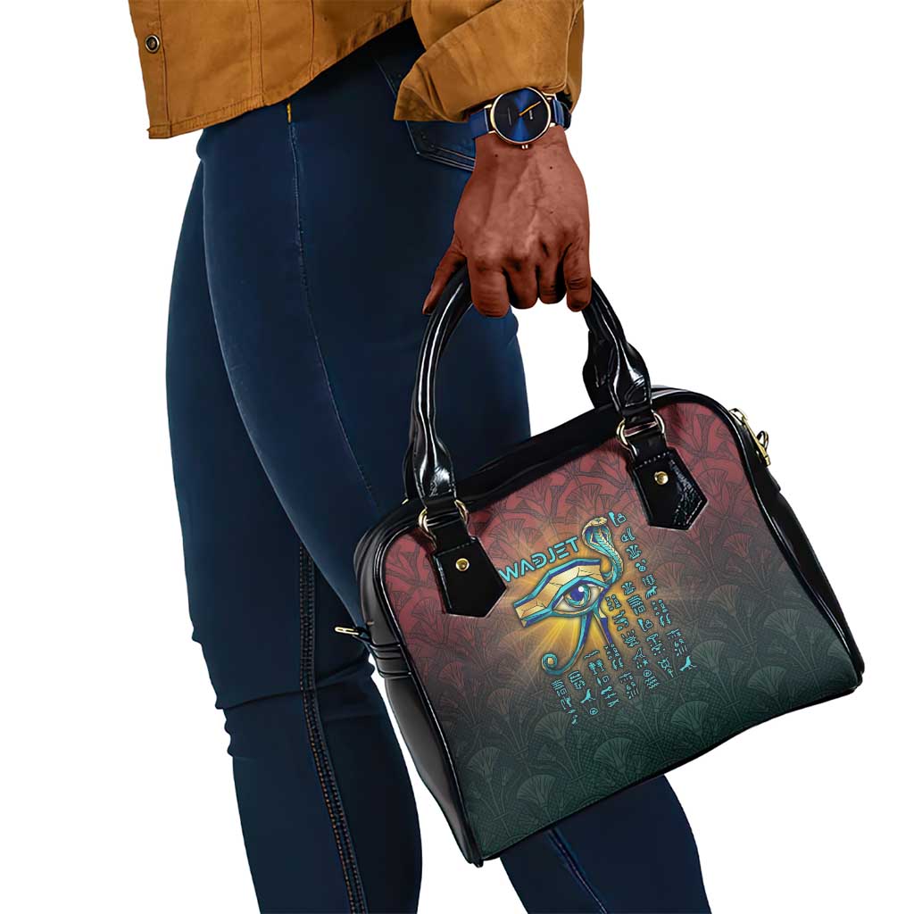 Egyptian Wadjet Winged Cobra Shoulder Handbag with Eye of Horus in Fiery Royal Protector Theme