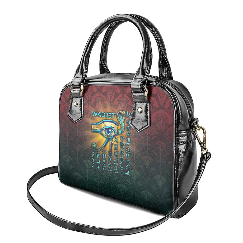 Egyptian Wadjet Winged Cobra Shoulder Handbag with Eye of Horus in Fiery Royal Protector Theme