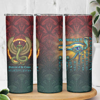 Egyptian Wadjet Winged Cobra Skinny Tumbler with Eye of Horus in Fiery Royal Protector Theme
