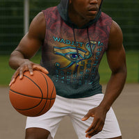 Egyptian Wadjet Winged Cobra Sleeveless Hoodie with Eye of Horus in Fiery Royal Protector Theme