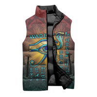 Egyptian Wadjet Winged Cobra Sleeveless Puffer Jacket with Eye of Horus in Fiery Royal Protector Theme