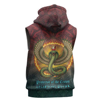 Egyptian Wadjet Winged Cobra Sleeveless Zip Hoodie with Eye of Horus in Fiery Royal Protector Theme