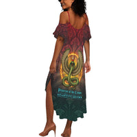 Egyptian Wadjet Winged Cobra Summer Maxi Dress with Eye of Horus in Fiery Royal Protector Theme