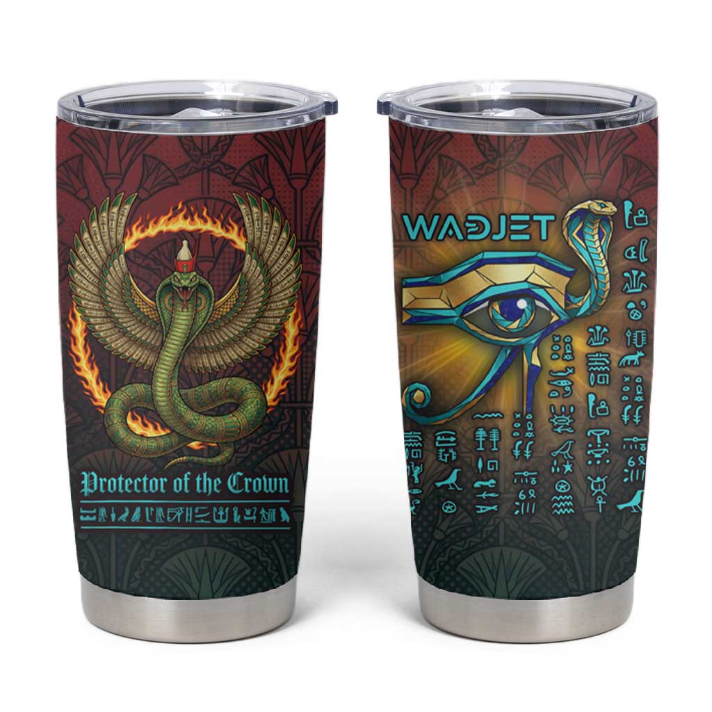 Egyptian Wadjet Winged Cobra Tumbler Cup with Eye of Horus in Fiery Royal Protector Theme