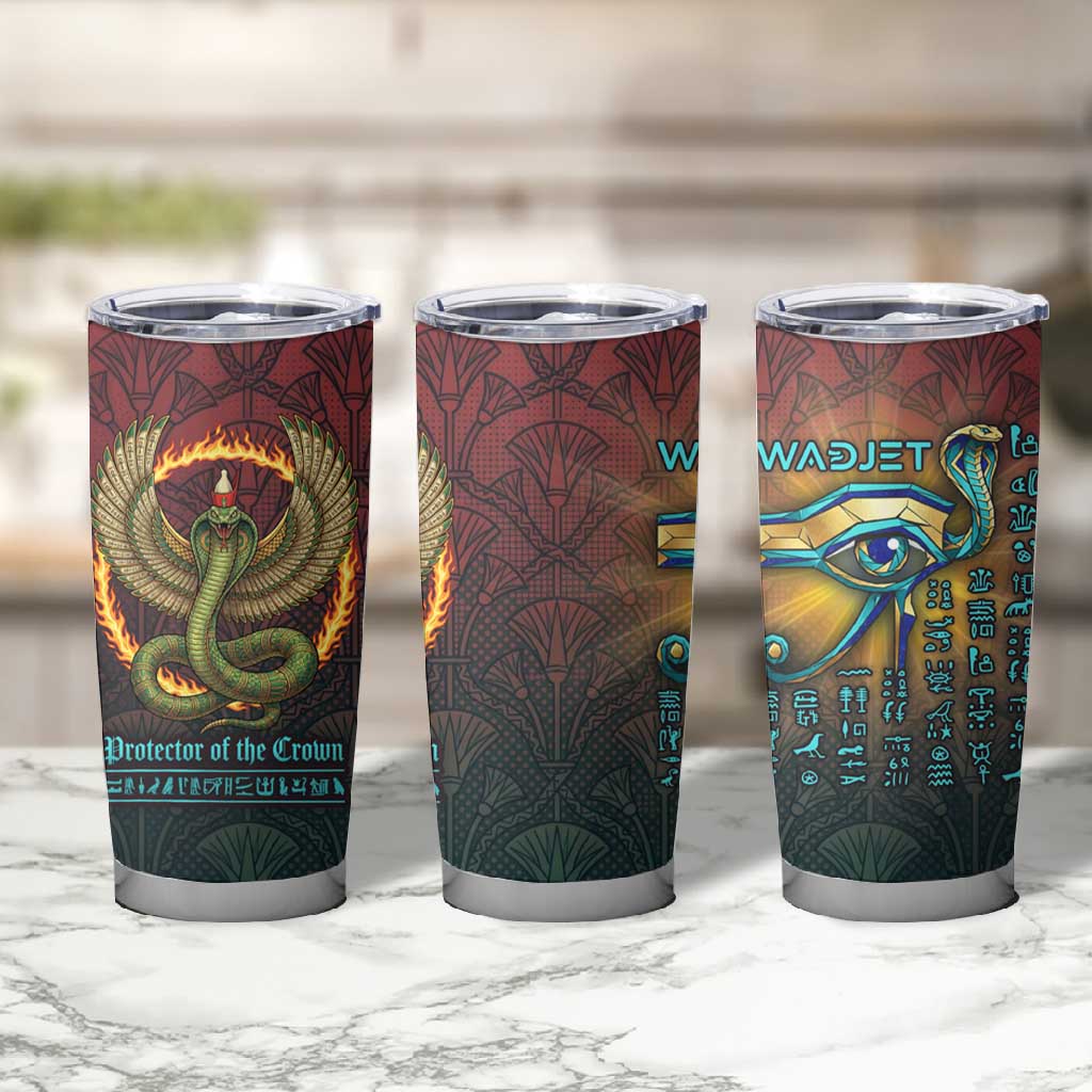 Egyptian Wadjet Winged Cobra Tumbler Cup with Eye of Horus in Fiery Royal Protector Theme