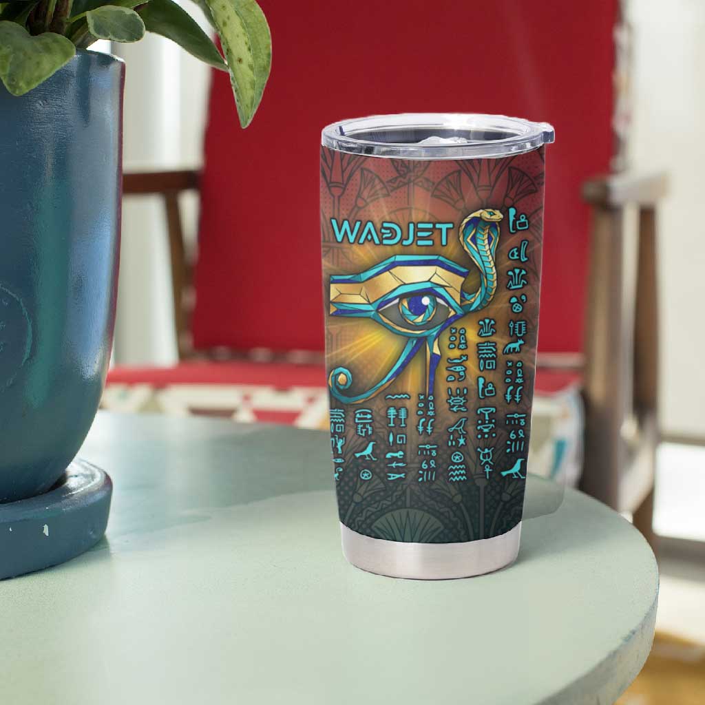 Egyptian Wadjet Winged Cobra Tumbler Cup with Eye of Horus in Fiery Royal Protector Theme