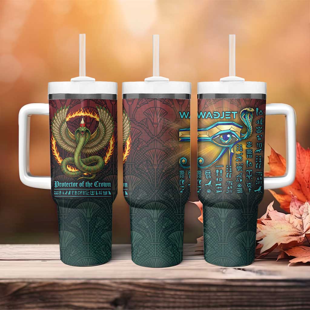 Egyptian Wadjet Winged Cobra Tumbler With Handle with Eye of Horus in Fiery Royal Protector Theme