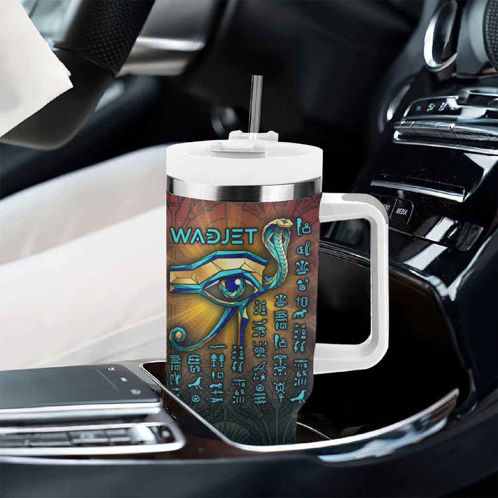 Egyptian Wadjet Winged Cobra Tumbler With Handle with Eye of Horus in Fiery Royal Protector Theme