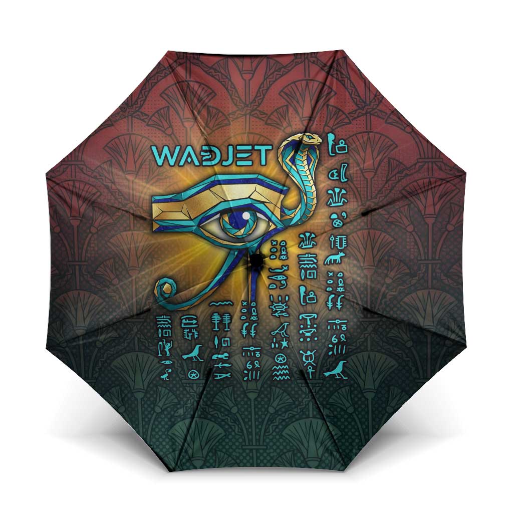 Egyptian Wadjet Winged Cobra Umbrella with Eye of Horus in Fiery Royal Protector Theme