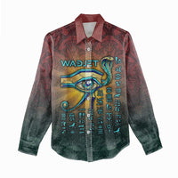 Egyptian Wadjet Winged Cobra Women Casual Shirt with Eye of Horus in Fiery Royal Protector Theme