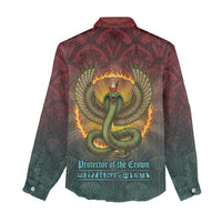 Egyptian Wadjet Winged Cobra Women Casual Shirt with Eye of Horus in Fiery Royal Protector Theme