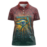 Egyptian Wadjet Winged Cobra Women Polo Shirt with Eye of Horus in Fiery Royal Protector Theme