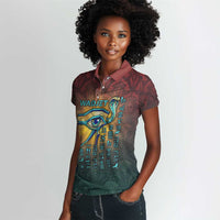 Egyptian Wadjet Winged Cobra Women Polo Shirt with Eye of Horus in Fiery Royal Protector Theme