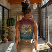 Egyptian Wadjet Winged Cobra Women Sleeveless Polo Shirt with Eye of Horus in Fiery Royal Protector Theme