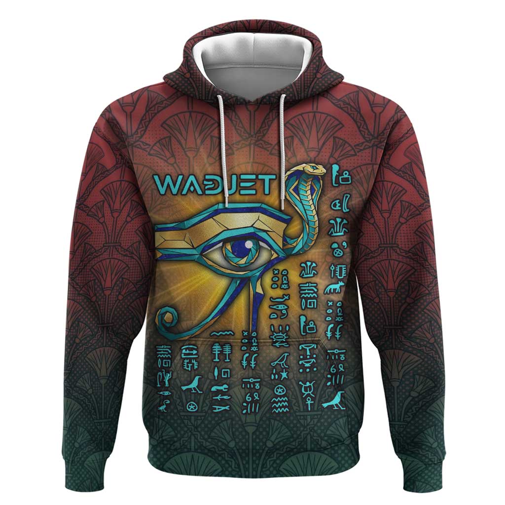 Egyptian Wadjet Winged Cobra Zip Hoodie with Eye of Horus in Fiery Royal Protector Theme