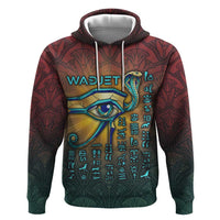Egyptian Wadjet Winged Cobra Zip Hoodie with Eye of Horus in Fiery Royal Protector Theme