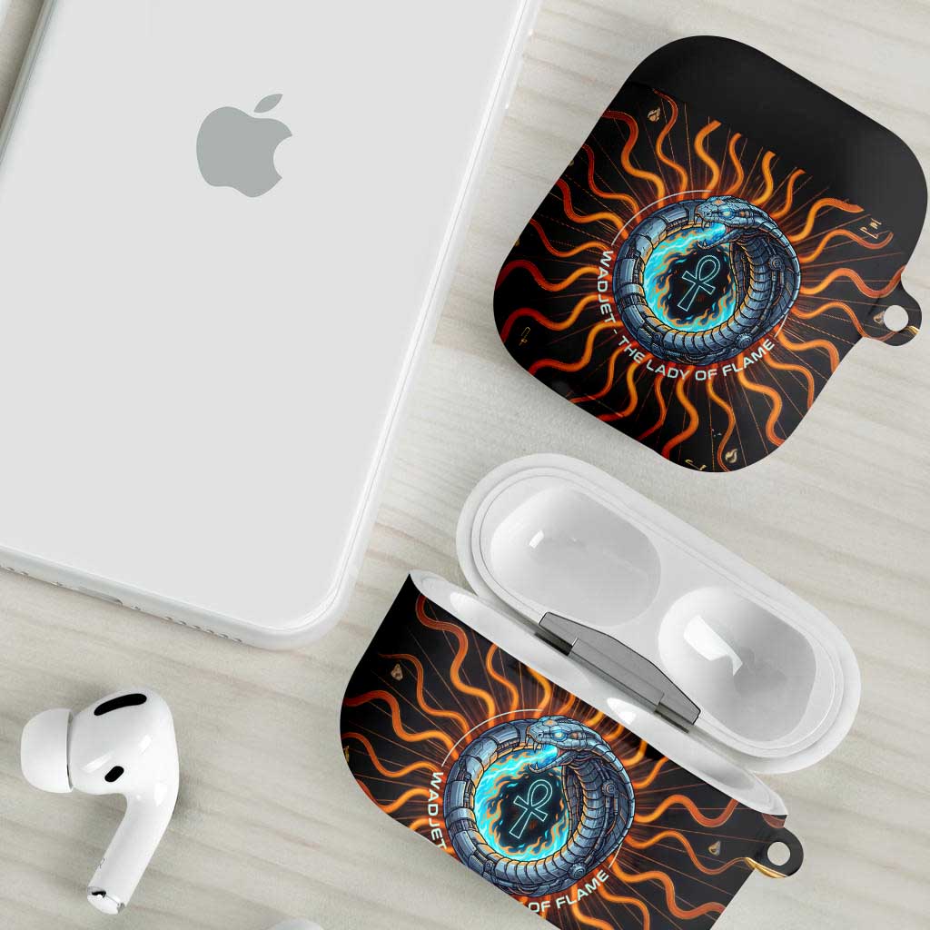Wadjet Fiery Serpent AirPods Case Egyptian Ankh Symbol in Dark Flame Protector Theme