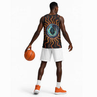 Wadjet Fiery Serpent Basketball Jersey Egyptian Ankh Symbol in Dark Flame Protector Theme
