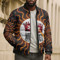 Wadjet Fiery Serpent Bomber Puffer Jacket Egyptian Ankh Symbol in Dark Flame Protector Theme