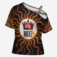 Wadjet Fiery Serpent Cross Shoulder Shirt Egyptian Ankh Symbol in Dark Flame Protector Theme