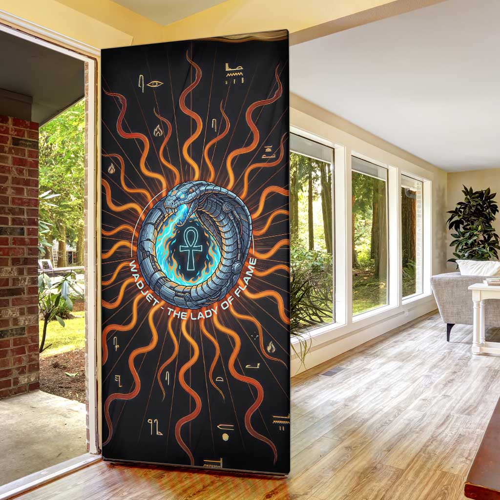 Wadjet Fiery Serpent Door Cover Egyptian Ankh Symbol in Dark Flame Protector Theme