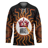 Wadjet Fiery Serpent Hockey Jersey Egyptian Ankh Symbol in Dark Flame Protector Theme